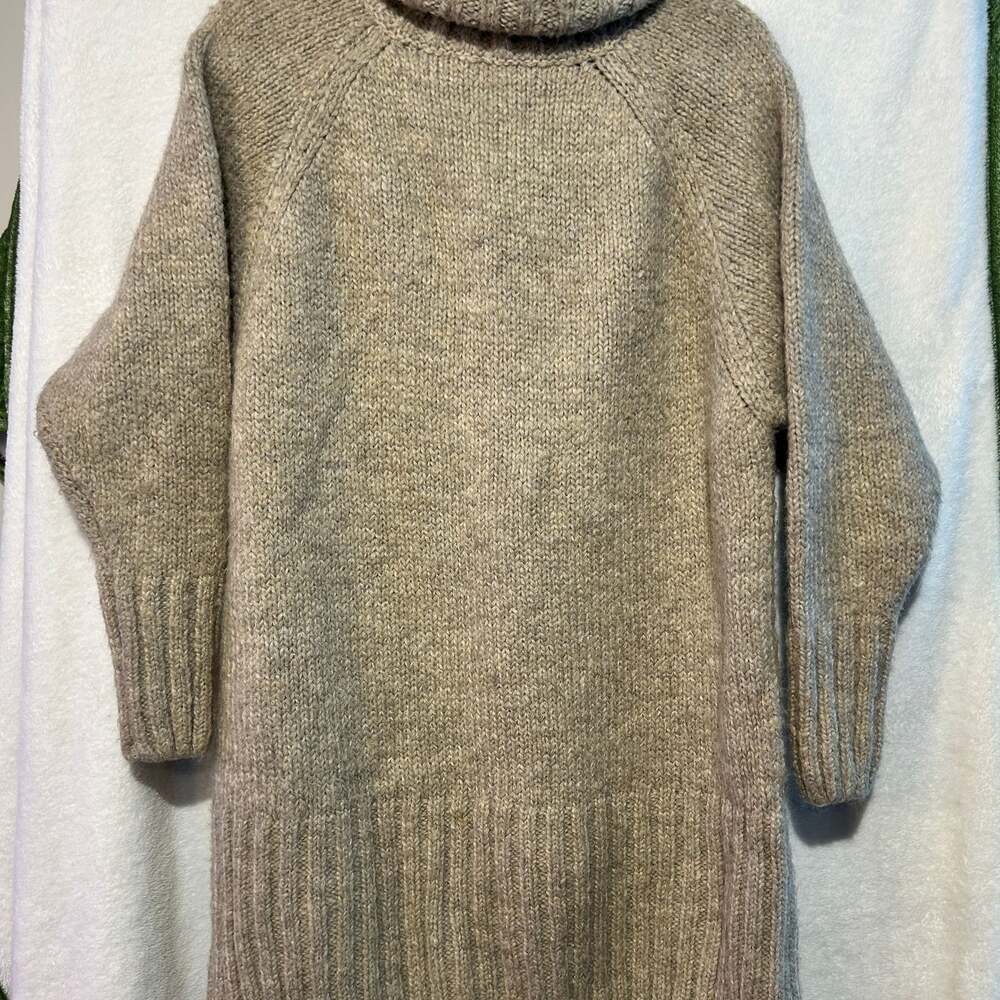 Zara Premium Wool Blend Chunky Knit Turtleneck Sweater dress in Camel - Picture 2 of 6